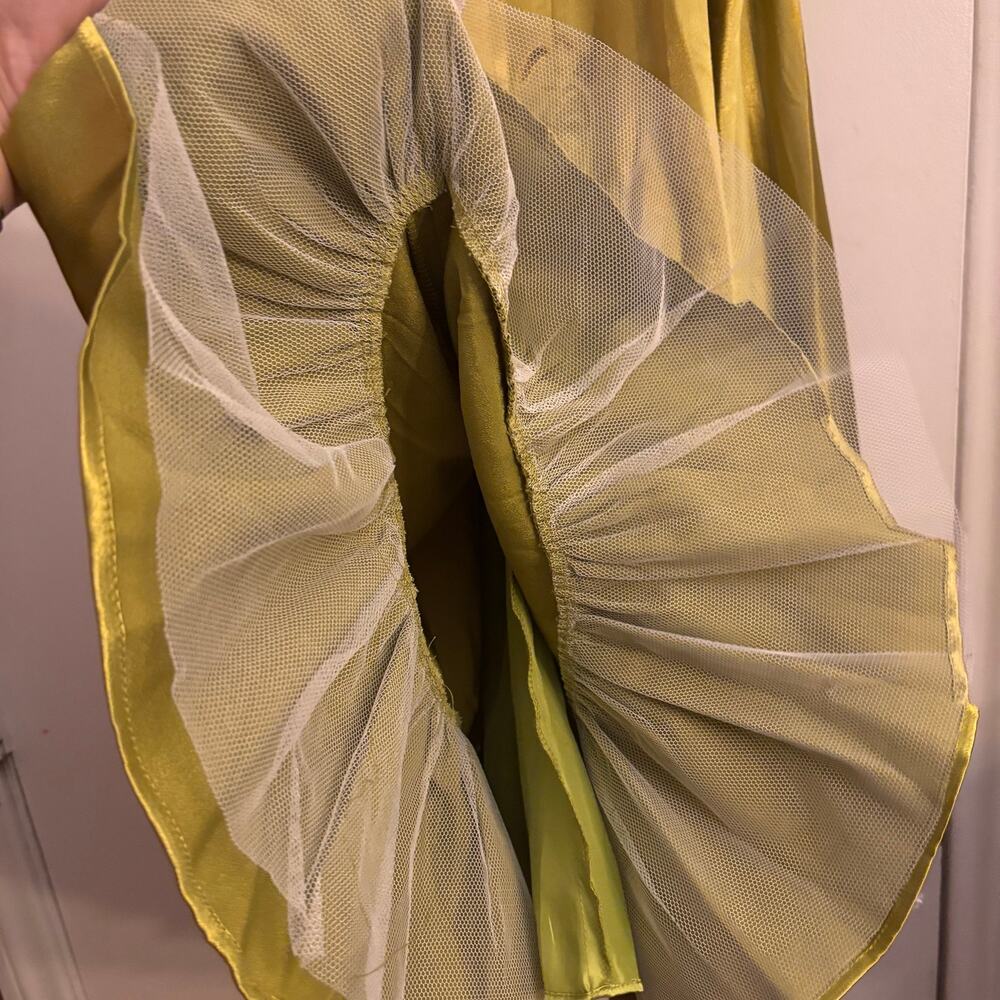 Ieena for Mac Duggal Metallic Olive Green Halter Gown Ruffle Hem Formal Dress M - Picture 4 of 7